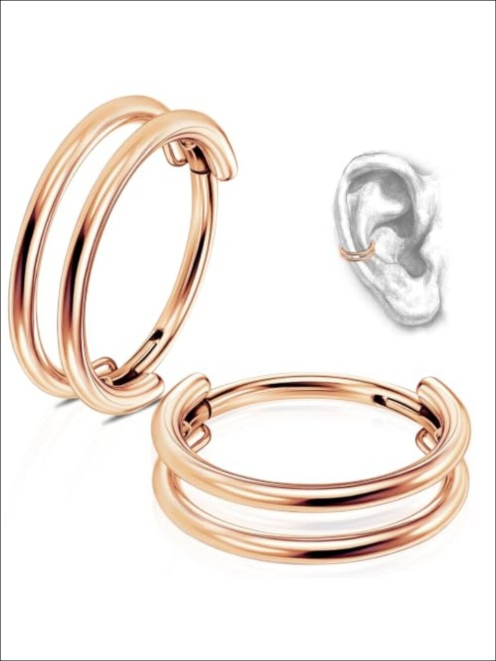 Titanium Double Hoop Cartilage Earrings 16G 8mm 10mm 12mm Set